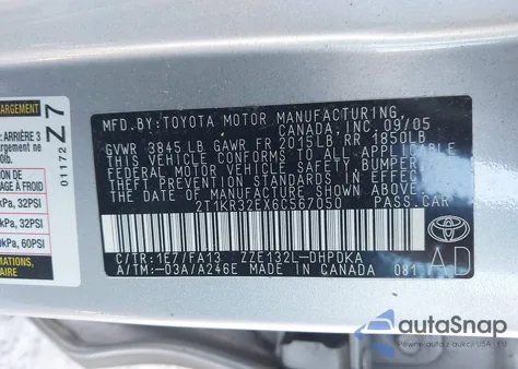 2006 Toyota Matrix из США, поврежденный, VIN 2T1KR32EX6C567050